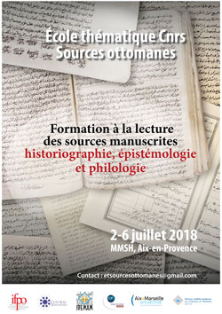 Affiche école thématique CNRS sources ottomanes